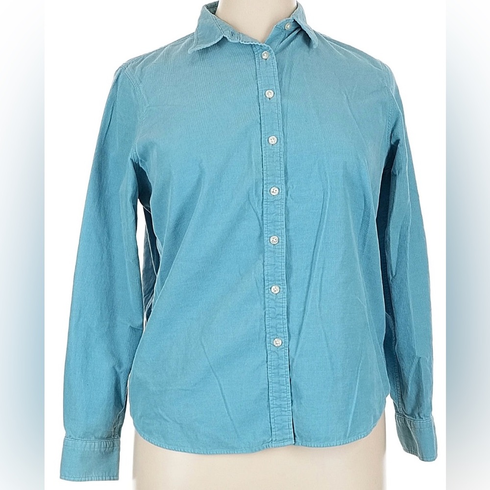 Lands End•Women’s Long Sleeve Fine Wale Teal Button Down Shirt-Size L/P